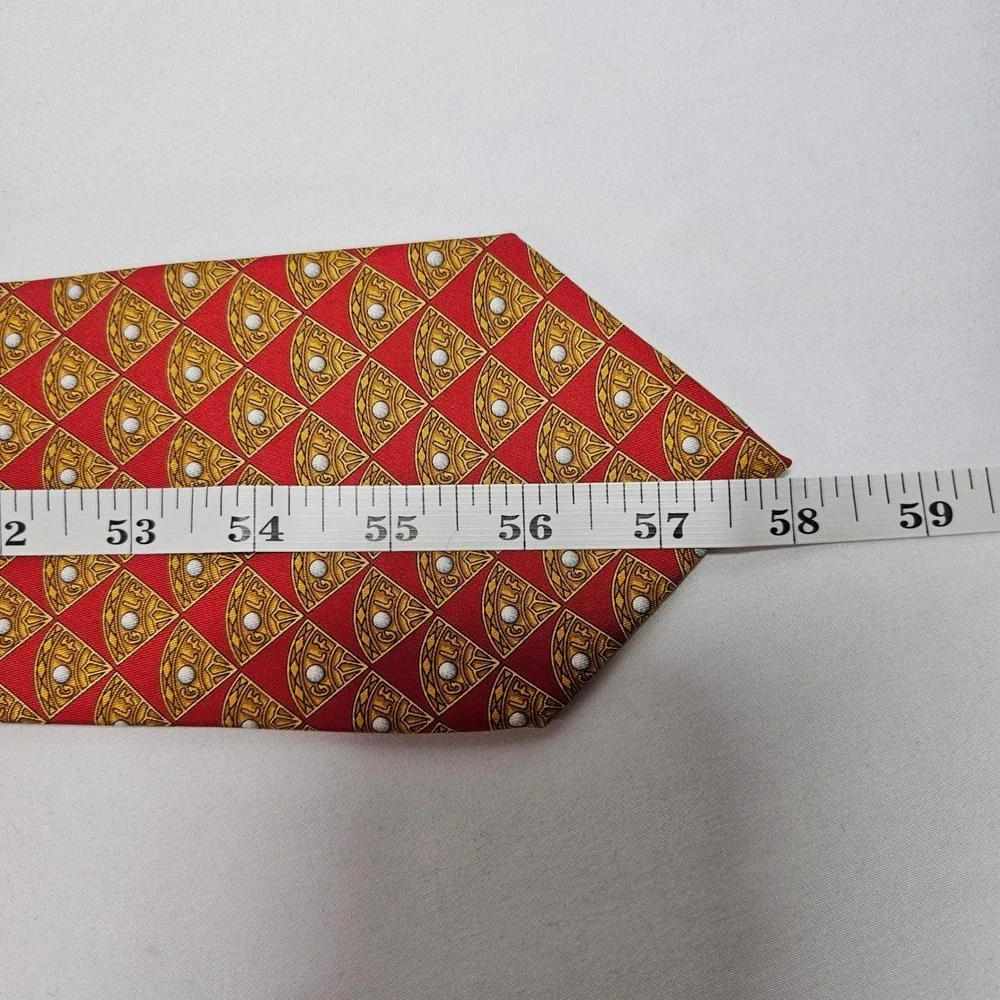 Gucci Mens Silk Tie Red Gold Golf Ball‎ Fan Pattern Italy Luxury Necktie 4